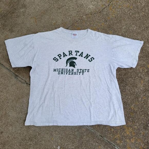 Vtg 90s Michigan State University Spartans Logo Graphic College T Shirt Gray XXL - Picture 1 of 4